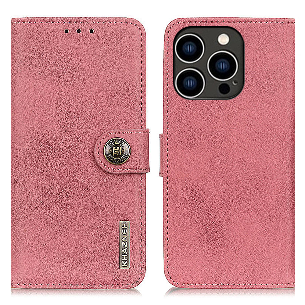 KHAZNEH Til iPhone 15 Pro Max Kohud Tekstur Flip Stand Telefon Etui Læder Pung Shell KHAZNEH Til iPhone 15 Pro Max Kohud Tekstur Flip Stand Telefon Etui Læder Pung Shell